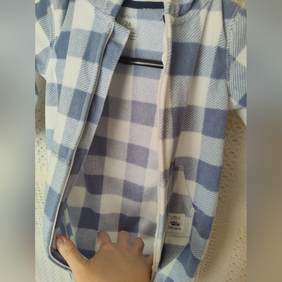 Carter's Little Explorer Hooded Cold Weather Suit Footless Pockets Plaid 24 Mo - Picture 7 of 9